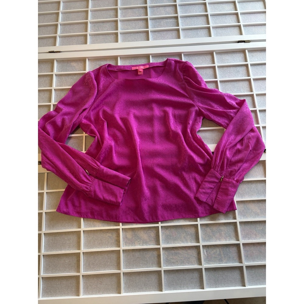 Lilly Pulitzer Charleigh Top V Neck Pink Pullover Size S Long Balloon Zip Sleeve